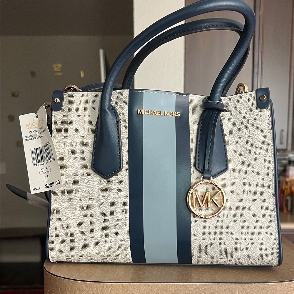 Michael Kors Blue and Cream Satchel